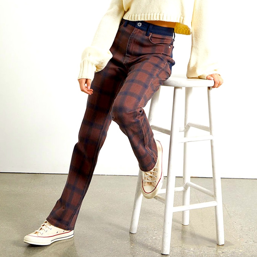 Plaid High-Waisted Women's Pants - Picture 2 of 9